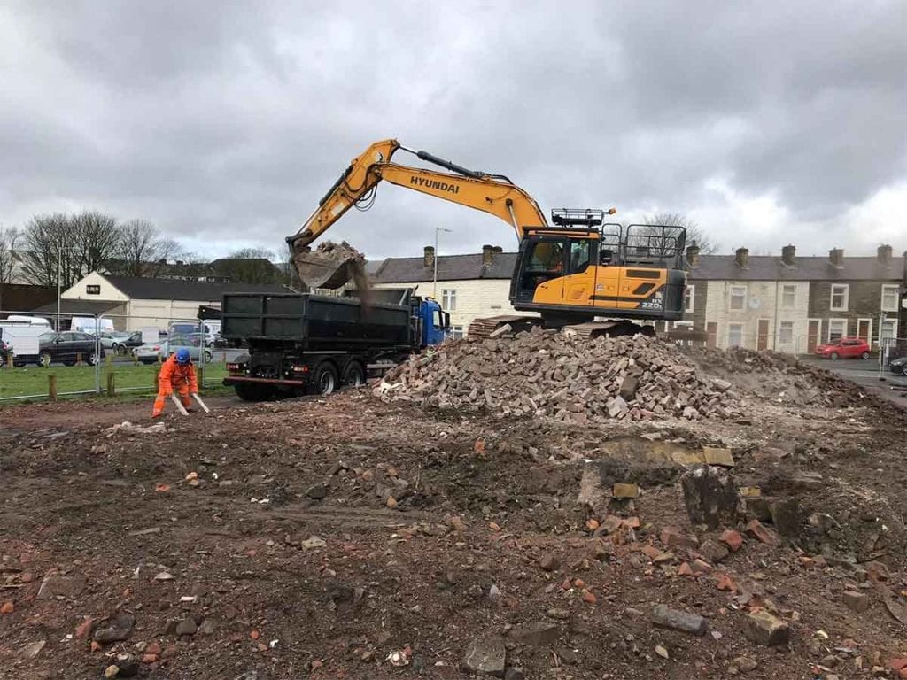 Hardcore Crushing demolition contractors Lancashire — Hyundai excavator on demolition site